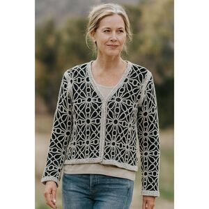 Sundance Black White Crochet Knit Cardigan Top  Women's Size Large